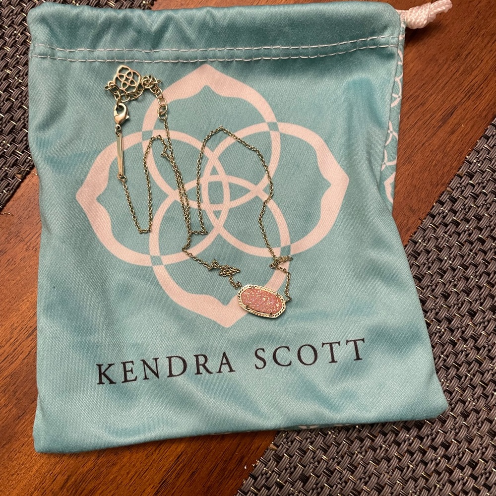 Gold Kendra Scott Elisa Necklace with Pink Drusy
